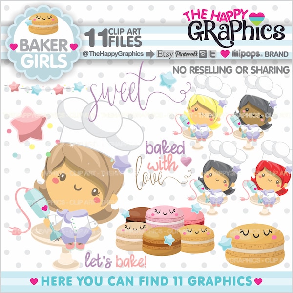 Bakery Clipart, Bakery Graphic, COMMERCIAL USE, Baker Girl, Chef Clipart, Pastry Clipart, Sweet Clipart, Cooking Party, Baking, Macaron