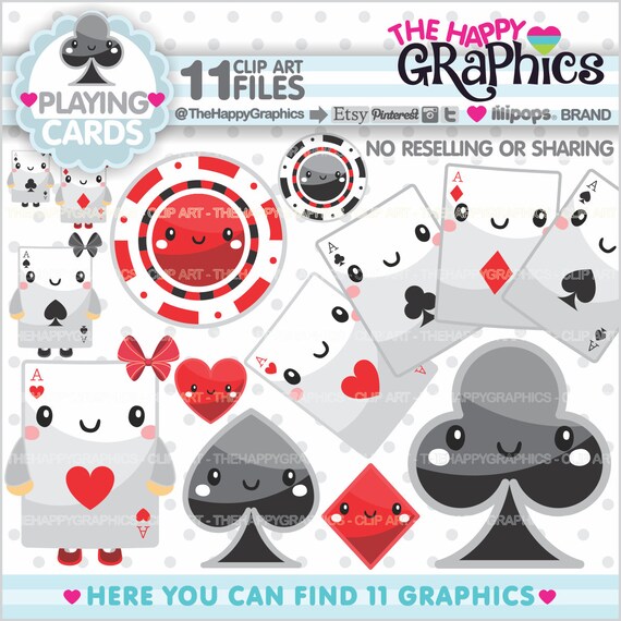 Playing Card Clipart, Playing Card Graphics, COMMERCIAL USE, Planner Accessories, Playing Cards Party, Poker Clipart, Cute Il_570xn