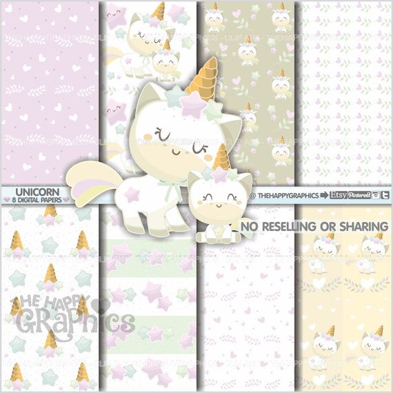 Unicorn Digital Paper, COMMERCIAL USE, Unicorn Pattern, Printable Paper, Animal Pattern, Mom Pattern, Mom Digital Paper, Mothers Day Il_570xn