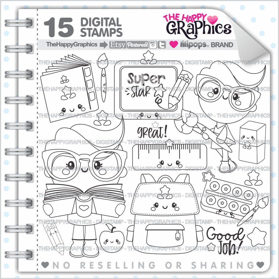 School Digistamp, Back to School Stamp, Student Digistamp, School Boy