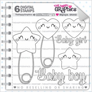 Safety Pins, Digital Stamp, COMMERCIAL USE, Digi Stamp, Baby Digistamp, Safety Pins Digital Stamp, Welcome Baby Digistamp, Nursery Stamp image 1