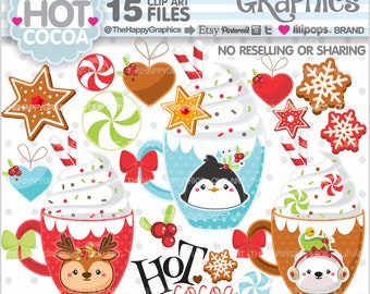 Christmas Clipart, Christmas Graphics, COMMERCIAL USE, Clipart Christmas, Christmas Hot Cocoa, Hot Cocoa Clipart, Penguin Clipart, Christmas