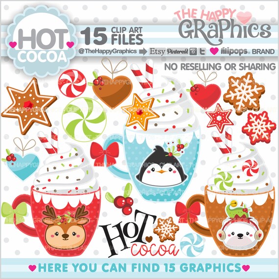Christmas Clipart, Christmas Graphics, COMMERCIAL USE, Clipart Christmas, Christmas Hot Cocoa, Hot Cocoa Clipart, Penguin Clipart, Christmas Il_570xn