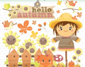 Autumn Clipart, Autumn Graphic, Scarecrow Clipart, Autumn Party, Harvest Festival, Autumn Season, Fall Clipart, Leave Clipart, Leaf, Cute