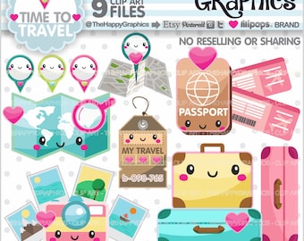 Travel Clipart, Travel Graphics, COMMERCIAL USE, Lieux de voyage, Accessoires planificateur, Travel Clipart, Tourism Clipart, Kawaii