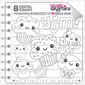 Cupcake Stamp, COMMERCIAL USE, Cupcake Digi Stamp, Sweet Digistamp, Sweet Stamps, Digital Stamps, Outline Images, Cake Digistamp, Party image 1