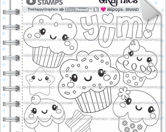 Cupcake Stamp, COMMERCIAL USE, Cupcake Digi Stamp, Sweet Digistamp, Sweet Stamps, Digital Stamps, Outline Images, Cake Digistamp, Party