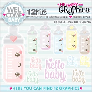 Baby Bottle Clipart, Baby Bottle Graphic, COMMERCIAL USE, Nursing Bottle Clipart, Welcome Baby Clipart,Nursery Clipart, Nursery Clip Art image 1