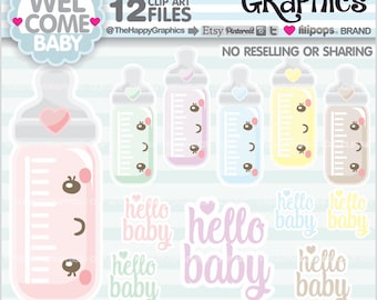 Baby Bottle Clipart, Baby Bottle Graphic, COMMERCIAL USE, Nursing Bottle Clipart, Welcome Baby Clipart,Nursery Clipart, Nursery Clip Art