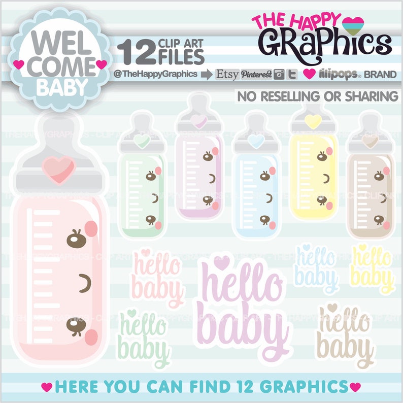 Baby Bottle Clipart, Baby Bottle Graphic, COMMERCIAL USE, Nursing Bottle Clipart, Welcome Baby Clipart,Nursery Clipart, Nursery Clip Art image 1