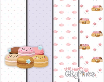 Macaron Digital Paper, Pastry Pattern, Pastry Digital Paper, Printable Paper, Cute Paper, Pastel Paper, Baker Pattern, Food Paper, Printable