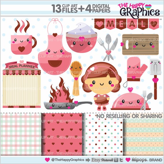Meal Clipart, Meal Graphics, COMMERCIAL USE, Kitchen Graphics, Food Clipart, Planner Accessories, Cooking, Cook, Dinner Il_570xn