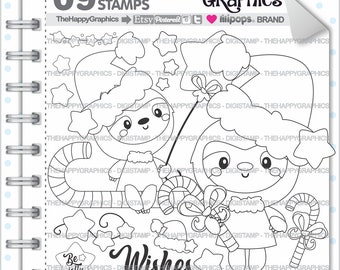 Christmas Stamps, Christmas Digital Stamps, COMMERCIAL USE, Sloth Stamps, Christmas Sloth, Christmas Digistamps, Christmas Coloring Pages