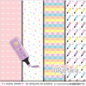 Highlighter Digital Paper, COMMERCIAL USE, Highlighter Pattern, Printable Paper, School Pattern, School Paper, Back to School, School Supply image 1