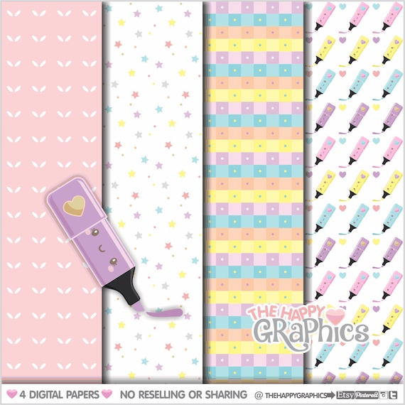 Highlighter Digital Paper, COMMERCIAL USE, Highlighter Pattern, Printable Paper, School Pattern, School Paper, Back to School, School Supply Il_570xn