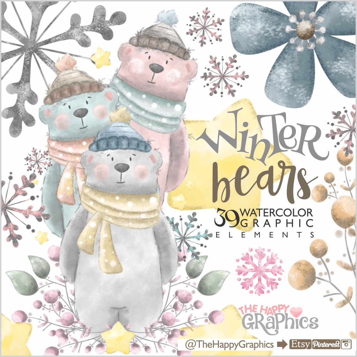 Winter Clipart Winter Bear Clipart COMMERCIAL USE Etsy