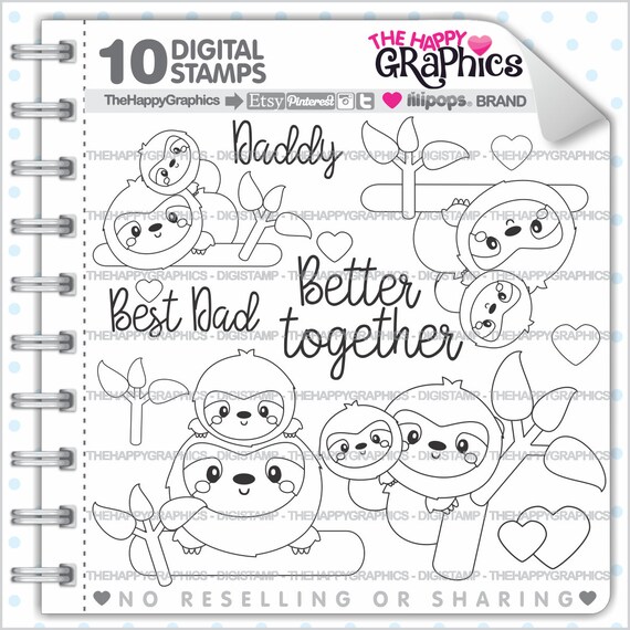 Sloth Stamps, Digi Stamp, COMMERCIAL USE, Sloth Digistamp, Baby Stamp, Forest Animal Stamp, Sleepy Sloth Stamp, Animal Stamps, Fathers Day Il_570xn