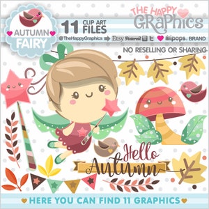 Autumn Clipart, Autumn Graphic, COMMERCIAL USE, Autumn Party, Autumn Season, Fall Clipart, Leave Clipart, Fairy Clipart, Magical Clipart