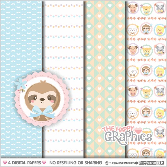 Cute Digital Paper, COMMERCIAL USE, Cute Pattern, Printable Paper, Label Pattern, Animal Paper, Animal Pattern, Printable Pattern, Digital Il_570xn