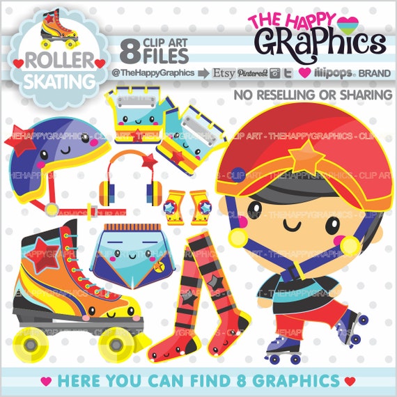 Rollerskating Clipart, Rollerskating Graphic, COMMERCIAL USE, Rollerskating Party, Planner Accessories, Skating Clip Art Il_570xn