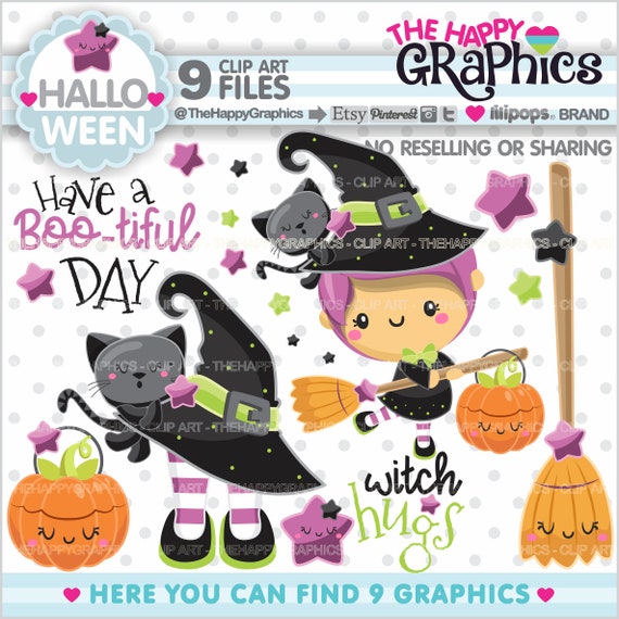 Halloween Clipart, Halloween Graphic, COMMERCIAL USE, Halloween Party, Halloween Witch, Halloween Celebration, Halloween Kawaii Il_570xn
