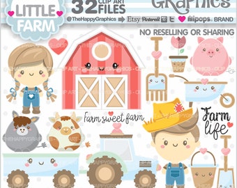 Farm Clipart, Farmer Clipart, COMMERCIAL USE, Farmer Girl, Farmer Boy, Farm Party, Farm House, Farm Graphics, Animal Clipart, Farm Animals