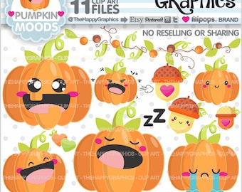 Pumpkin Clipart, Pumpkin Graphic, COMMERCIAL USE, Pumpkin Party, Pumpkin Moods, Autumn Season, Fall Clipart, Leave Clipart, Leaf, Halloween