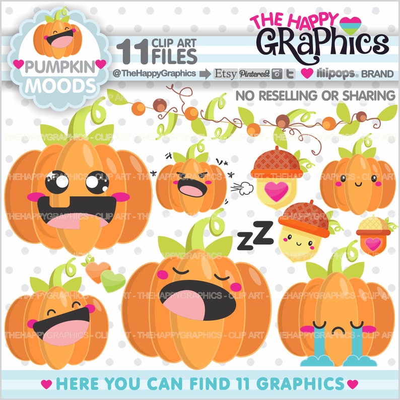 Pumpkin Clipart, Pumpkin Graphic, COMMERCIAL USE, Pumpkin Party, Pumpkin Moods, Autumn Season, Fall Clipart, Leave Clipart, Leaf, Halloween image 1
