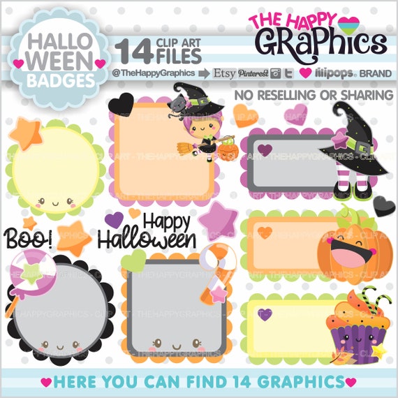 Halloween Clipart, Halloween Graphic, Witch Clipart, COMMERCIAL USE, Frame Clipart, Badges Clipart, Halloween Badges, Halloween Party Il_570xn