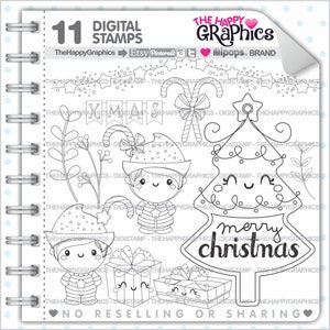 Christmas Stamp, COMMERCIAL USE, Digi Stamp, Christmas Digistamp, Christmas Kid Stamp, Winter Digital Stamp, Winter Digistamp, Seasonal image 1