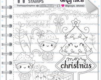 Christmas Stamp, COMMERCIAL USE, Digi Stamp, Christmas Digistamp, Christmas Kid Stamp, Winter Digital Stamp, Winter Digistamp, Seasonal