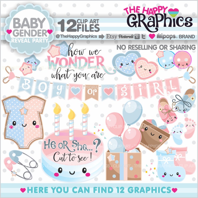 Baby Clipart, Baby Graphics, Commercial Use, Baby Party, Baby Shower Clipart, Baby Gender Clipart, Reveal Party, Welcome Baby, Cute, Digital image 1