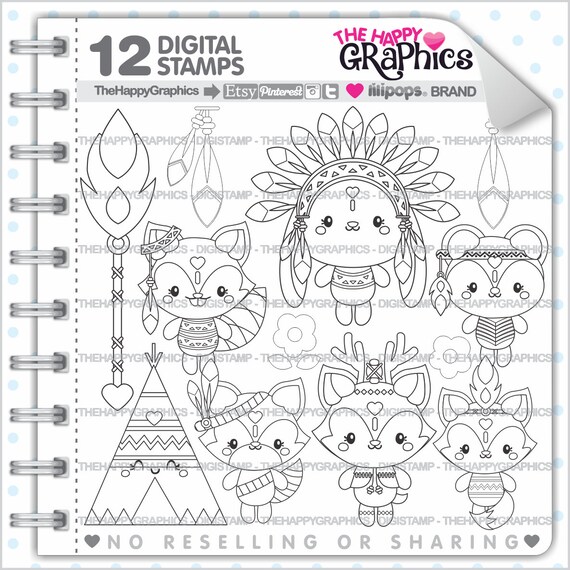 Woodland Stamp, COMMERCIAL USE, Digi Stamp, Tribal Digistamp, Tribal Digital Stamp, Woodland Digistamp, Outline Images, Boho Stamp, Tribal Il_570xn