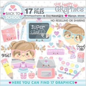 Back to School, Clipart, Student Graphics, Digital, Printable, School Supplies, Education Clipart, School Education, Learning, Reading, Cute