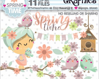 Spring Clipart, Spring Graphic, COMMERCIAL USE, Spring Party, Spring Season, Girl Clipart, Girl Clip Art, Magical, Spring Time