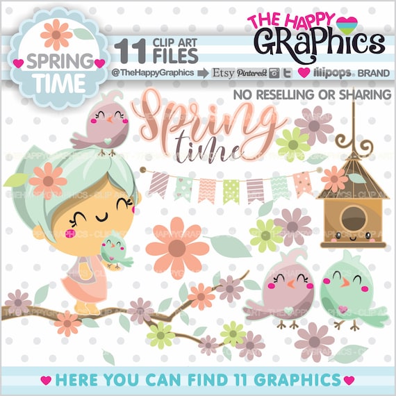 Spring Clipart, Spring Graphic, COMMERCIAL USE, Spring Party, Spring Season, Girl Clipart, Girl Clip Art, Magical, Spring Time Il_570xn