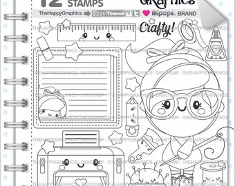 Girl Digistamp, Craft Stamp, Crafty, Crafty Girl, Scrapbook, Handmade Stamp, Digi Stamp, Craft Tool Stamps, Digital Image, Back To School