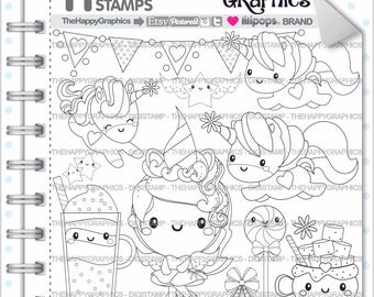 Unicorn Stamp, COMMERCIAL USE, Digi Stamp, Digital Image, Unicorn Digistamp, Unicorn Coloring Page, Unicorn Graphic, Unicorn Girl