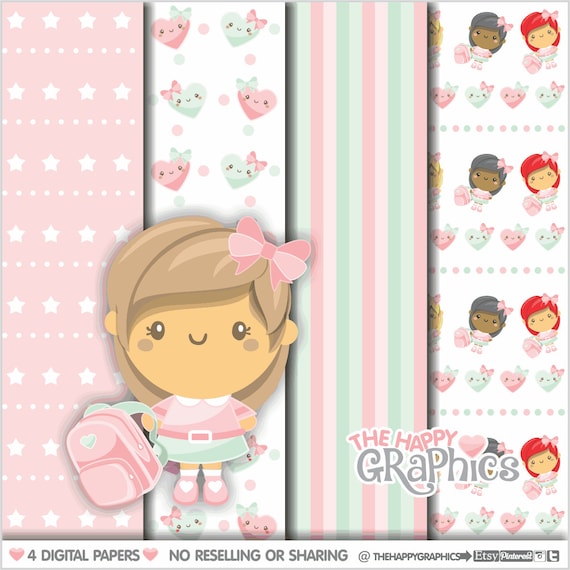 Student Digital Paper, COMMERCIAL USE, Student Pattern, Printable Paper, Girl Paper, Pastel Digital Paper, Back to School, School Paper Il_570xn