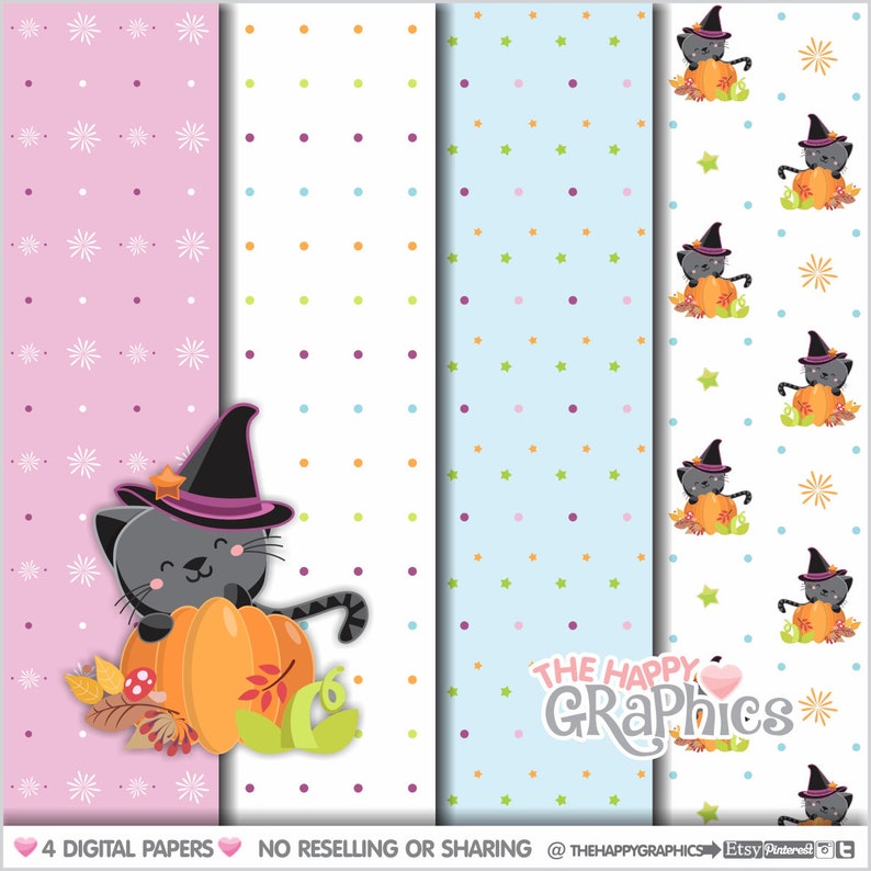 Halloween, Digital Paper, Cat Digital Paper, Halloween Pattern, Halloween Party, Cat Digital Paper, Halloween Paper, Printable, Digital image 1