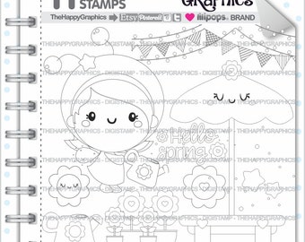 Spring Stamps, Commercial Use, Digi Stamp, Digital Image, Spring Digistamp, Coloring Page, Kawaii Stamps, Ladybug, Flower Stamp