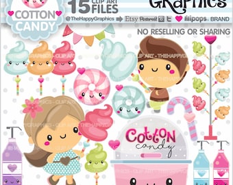 Cotton Candy Clipart, Cotton Candy Graphic, COMMERCIAL USE, Cotton Candy Party, Food Clipart, Carnival Clipart, Cute, Sweet Clipart, Graphic