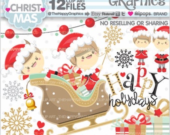 Christmas Clipart, Santa Clipart, COMMERCIAL USE, Noel Clipart, Christmas Sleigh Clipart, Christmas Gift Clipart, Santa Claus Clipart