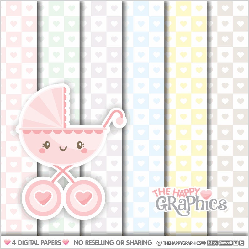 Baby Stroller, Digital Paper, COMMERCIAL USE, Baby Stroller Pattern, Printable Paper, Baby Pattern, Spring Paper, Baby Paper, Welcome Baby image 1