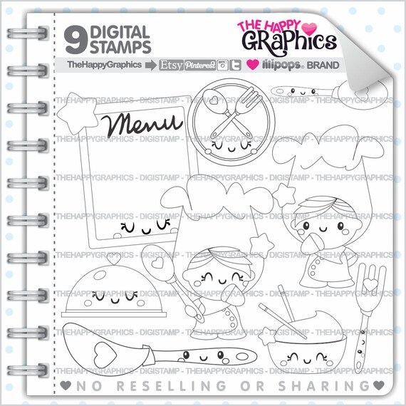 Chef Stamp, Commercial Use, Digi Stamp, Digital Image, Chef Digistamp, Cooking Digital Stamp, Stamps for Teacher, Cuisinier, Kitchen, Cute Il_570xn
