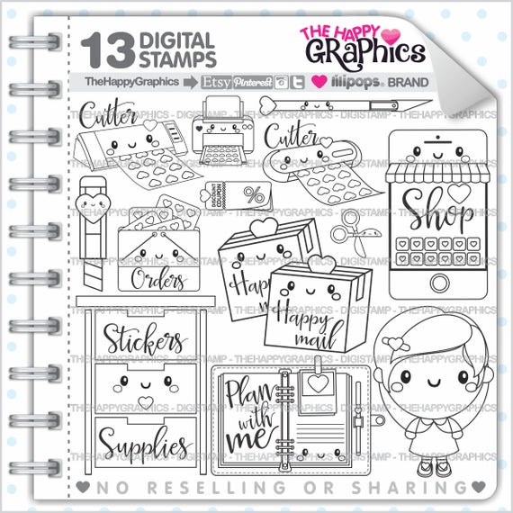 Planner Girl Stamps, Commercial Use, Digi Stamp, Digital Image, Planning Digistamp, Coloring Page, Planner Girl Cliparts Il_570xn
