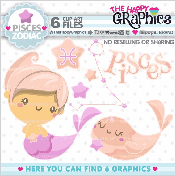 Pisces Clipart, Pisces Graphic, COMMERCIAL USE, Zodiac Clipart, Zodiac Graphic, Constellation Clipart, Clip Art, Zodiac Clip Art, Mermaid Il_570xn