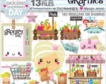 Grocery Cliparts, Grocery Graphics, COMMERCIAL USE, Groceries, Shop Graphics, Planner Accessories, Shopping Girl, Shopping, Cute Graphics