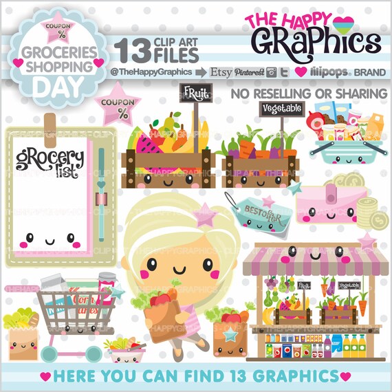 Grocery Cliparts, Grocery Graphics, COMMERCIAL USE, Groceries, Shop Graphics, Planner Accessories, Shopping Girl, Shopping Il_570xn
