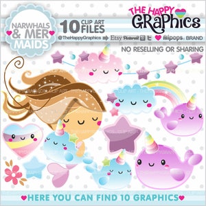 Unicorn Clipart, Narwhal Graphics, Commercial Use, Narwhal Clipart, Unicorn Graphic, Mermaid Clipart, Cute, Whale Clipart, Fish Clipart image 1